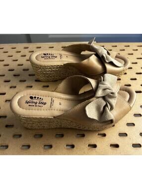Spring Step Women's Wedge Sandals Made in Italy Size 37 Tan